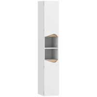 HOMCOM Mueble Columna de Baño en Madera con 2 Estantes Abiertos y 2 Armarios, 30x34.6x180.5 cm, Blanco y color Madera(m-1)