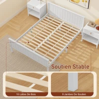 HOMCOM Cadre de lit 140 x 200 cm, lit simple en bois massif avec sommier à lattes tête et pied inclus, assemblage facile, blanc(m-5)