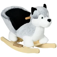 HOMCOM Baby Rocking Horse, Husky-Designed Plush Rocking Animal, with Sounds, Seatbelt, for Ages 18-36 Months - Grey(m-10)