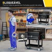 HOMCOM Carrinho de Ferramentas com Rodas Carrinho de Oficina Móvel com Tampa Deslizante 2 Gavetas com Fecho Bandeja 77,5–130x38x80 cm Preto(m-6)