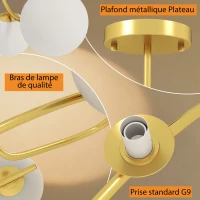 HOMCOM Plafonnier lustre moderne, luminaire plafonnier à 5 lumières avec culot G9, montage semi-affleurant, doré et blanc(m-4)
