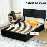 HOMCOM Double Ottoman Bed Frame, with Front Drawer - Black(m-6)