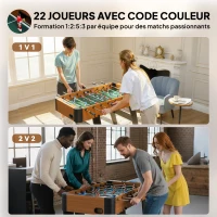 SPORTNOW Baby-foot pliable en bois table de babyfoot pliable sur pied avec 2 balles 22 joueurs, 118 x 107,5 x 78 cm, marron(m-5)