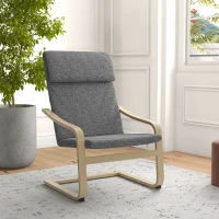 HOMCOM Fauteuil de salon, fauteuil chambre avec accoudoirs incurvés, coussin, tissu aspect lin, 65 x 79 x 98 cm, gris(m-10)