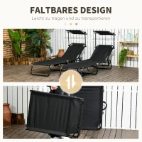 Outsunny Set van 2 inklapbare ligbedden met zonnedak, 5-standen verstelbare rugleuning Zwart(m-6)