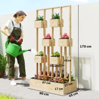 Outsunny Hoogbed met klimrek manden, Houten plantenbak Plantenpot Bloembak, 90 x 45 x 170 cm(m-3)