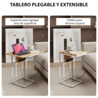 HOMCOM Mesa Auxiliar para Sofá con Encimera Plegable y Estación de Carga Forma de C para Salón Blanco y Natural(m-5)