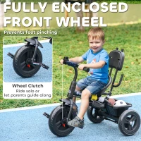 HOMCOM 6 in 1 Tricycle for Kids with 5-point harness straps, Removable Canopy, Dark Blue(m-6)