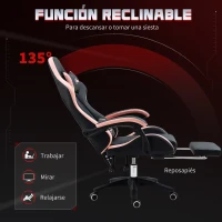 Vinsetto Silla Gaming Silla Gamer de Cuero PU Reclinable 135° Reposacabezas y Reposapiés 65x65x121-129 cm Negro y Rosa(m-5)