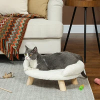 PawHut Huisdierbed voor katten en honden tot 5 kg/30 cm, wasbare pluche hoes, crèmekleurig, 47 x 40 x 20 cm(m-2)