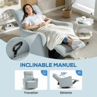 HOMCOM Fauteuil inclinable, fauteuil de relaxation avec repose-pieds, pivotant à 360°, basculant, 82 x 90,5 x 101 cm, gris-bleu(m-4)