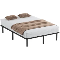 HOMCOM Cadre de lit 140 x 190 cm, lit 2 personnes avec sommier à lattes en bois massif et pied, avec rangement au-dessous, noir(m-1)