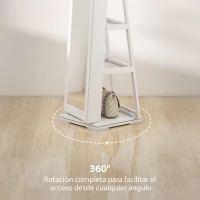 HOMCOM Espejo Joyero Giratorio 360° Organizador de Joyas con Cerradura y Espejo Pequeño Incorporado 38x38x160 cm Blanco Veteado(m-6)