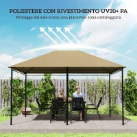 Outsunny Tetto di Ricambio per Gazebo 4x3 m Anti UV in Poliestere con Presa d'Aria, Khaki(m-4)