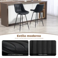 HOMCOM Conjunto de 2 Bancos de Bar Giratórios com Encosto Curvado e Apoio para os Pés Estofados em PU 47x54,5x97,5 cm Preto(m-4)