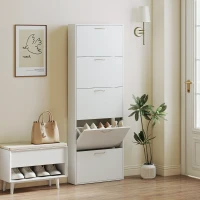 HOMCOM Meuble à chaussures 15 paires, armoire à chaussures étroite moderne avec 5 tiroirs rabattables, 65 x 17 x 180,5 cm blanc(m-8)