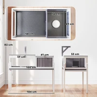 PawHut Wooden Turtle House with Mesh Roof, Removable Tray and Lamp Holder 104x53x82 cm Gray and White(m-3)