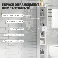 HOMCOM Armoire salle de bain haute, meuble de rangement colonne, 2 portes, tiroir, étagères réglables, 20x20x185cm, blanc(m-4)