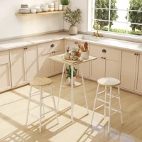 HOMCOM Mesa Alta Cocina Cuadrada con Estante para 2 Personas Patas de Metal 55x55x95 cm Madera Natural y Blanco(m-9)