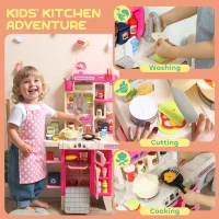 AIYAPLAY Pretend Play Kitchen Set with Realistic Lights & Sounds, 104PCS Toy Kitchen Accessories for Boys and Girls, Pink(m-6)