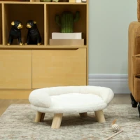 PawHut Huisdierbed voor katten en honden tot 5 kg/30 cm, wasbare pluche hoes, crèmekleurig, 47 x 40 x 20 cm(m-10)