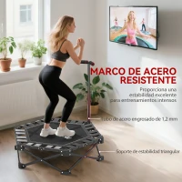 SPORTNOW Trampolín de Fitness Plegable 104 cm con Barra Ajustable en 3 Alturas Marco Metálico Reforzado y Bolsa 104x104x114 cm(m-6)