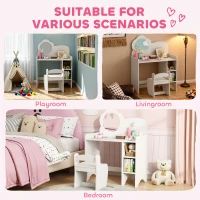 AIYAPLAY Kids Dressing Table with Mirror, Stool, Kids Vanity Table with Shelves, for Ages 3-8 Years, White(m-9)