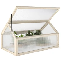 Outsunny Wooden Cold Frame Garden Polycarbonate Greenhouse with Openable Top Cover, Grow House for Flowers, Vegetables, Plants, 90 x 52 x 50cm, Natural(m-10)