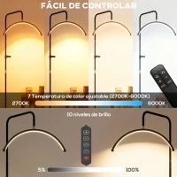 HOMCOM Lámpara Pestañas Media Luna con Cabeza Giratoria 350° 7 Temperaturas de Color Brillo Ajustable Soporte para Teléfono(m-5)