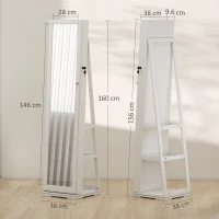 HOMCOM Specchio Portagioie Girevole per Camera da Letto con 2 Chiavi, in Legno Bianco e Vetro, 38x38x160 cm(m-3)