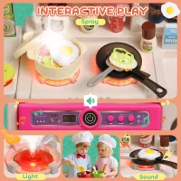 AIYAPLAY Pretend Play Kitchen Set with Realistic Lights & Sounds, 104PCS Toy Kitchen Accessories for Boys and Girls, Pink(m-4)