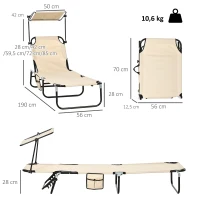 Outsunny Conjunto de 2 Espreguiçadeiras Dobráveis com Toldo - Encosto Regulável 5 Posições - Marrom(m-3)