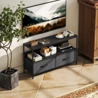 HOMCOM Meuble TV, meuble télé pour téléviseur jusqu'à 47 pouces avec 2 tiroirs et pieds en acier, 98 x 29 x 56 cm, gris foncé(m-10)