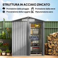 Outsunny Casetta da Giardino Porta Attrezzi in Acciaio con Tetto Inclinato e 4 Prese d'Aria, 152x132x188 cm, Grigio(m-4)
