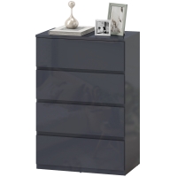 HOMCOM Commode 4 tiroirs, meuble de rangement à haute brillance, fermeture douce et silencieuse, 55 x 34 x 80 cm, gris