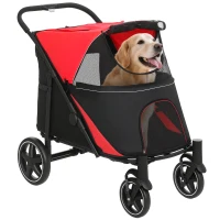 PawHut Cochecito para Perros Plegable Carrito para Mascotas con Ventanas de Malla Correas de Seguridad 112x65x100 cm Rojo(m-10)