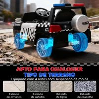 AIYAPLAY Carro Elétrico para Crianças de Polícia 12V com Motor Duplo Suspensão em 4 Rodas Sirene Faróis LED Porta USB Bluetooth e Música Branco(m-8)