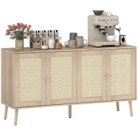 HOMCOM Buffet salon meuble de rangement placards à portes en cannage et étagère réglable 140 x 40 x 75 cm effet bois naturel(m-11)
