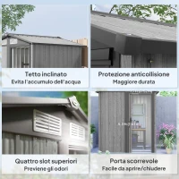 Outsunny Casetta da Giardino Porta Attrezzi in Acciaio con Tetto Inclinato e 4 Prese d'Aria, 152x132x188 cm, Grigio(m-6)