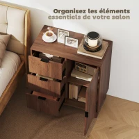 HOMCOM Buffet salon meuble de rangement avec placard à porte 3 tiroirs et étagère réglable 75 x 39 x 80 cm, effet bois marron(m-4)