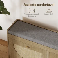 HOMCOM Banco Sapateira com Assento Acolchoado Portas em Vime Prateleira Ajustável para 8 Pares de Sapatos 104,5x24x48 cm Madeira(m-5)