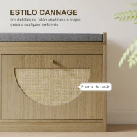 HOMCOM Banco Zapatero con Asiento Acolchado Puertas Frentes de Ratán Estante Ajustable para 8 Pares de Zapatos Natural(m-4)