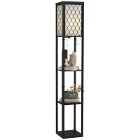 HOMCOM Lampada da Terra 2 in 1 Salvaspazio con 3 Ripiani, Lampada Moderna da Salotto, Soggiorno e Ufficio, Attacco E27, 26 x 26 x 160 cm, Nero Bianco(m-11)