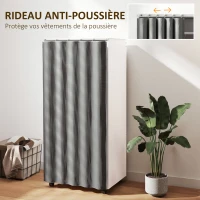 HOMCOM Armoire penderie armoire de rangement mobile avec rideau, tringle de suspension, 60 x 40 x 128 cm, blanc(m-5)