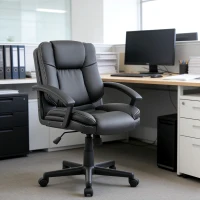 HOMCOM Desk Chair, PU Leather Office Chair with Adjustable Height and Swivel Wheels, for Home Work Study, Black(m-2)