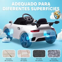 AIYAPLAY Carro Elétrico para Crianças de Polícia  12V com Motor Duplo Sirene Música Sem Fios Buzina Rodas Auxiliares e Faróis LED 105x58x49 cm Branco(m-7)