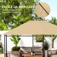 Outsunny Tetto di Ricambio per Gazebo 4x3 m Anti UV in Poliestere con Presa d'Aria, Khaki(m-6)