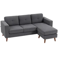 HOMCOM Sofá Chaise Longue Reversível Sofá de Canto em Forma de L de 3 Lugares Estofado em Veludo Cotelê 192x137x84 cm Cinzento Escuro(m-10)