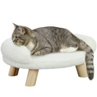 PawHut Huisdierbed voor katten en honden tot 5 kg/30 cm, wasbare pluche hoes, crèmekleurig, 47 x 40 x 20 cm(m-1)