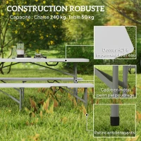 Outsunny Ensemble table pliante et bancs de pique-nique 180 cm avec poignées de transport, blanc(m-4)